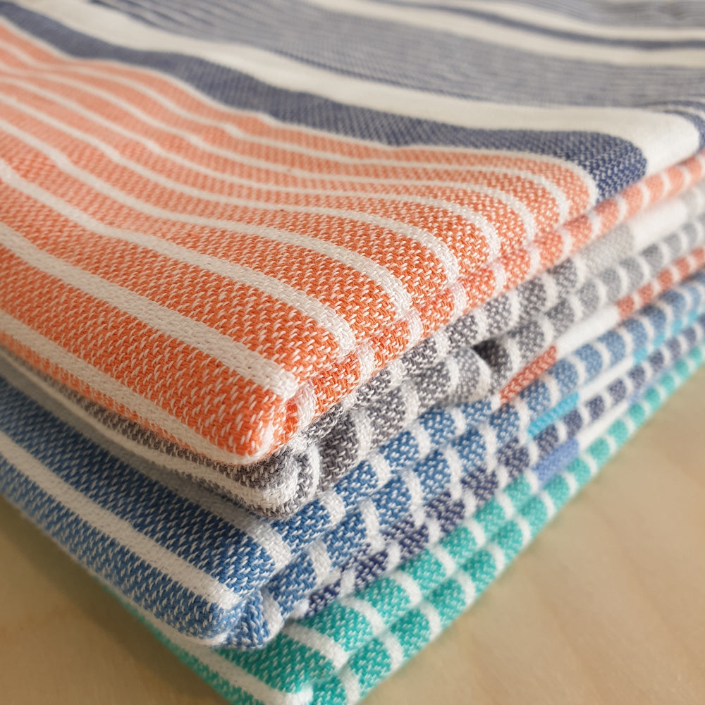 Seven Seas Turkish Towel / Sarong - Classic Aegean - Coral Orange & Navy Blue