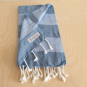 Seven Seas Turkish Towel / Sarong - Classic Sunny Stripe - Agean Blue & Sky Blue