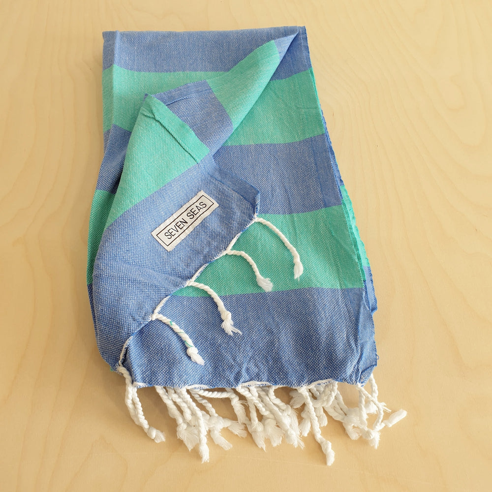 Seven Seas Turkish Towel / Sarong - Classic Sunny Stripe - Royal Blue & Sea Green