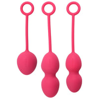 Three-piece weighted kegel ball set with pink balls and loop handles