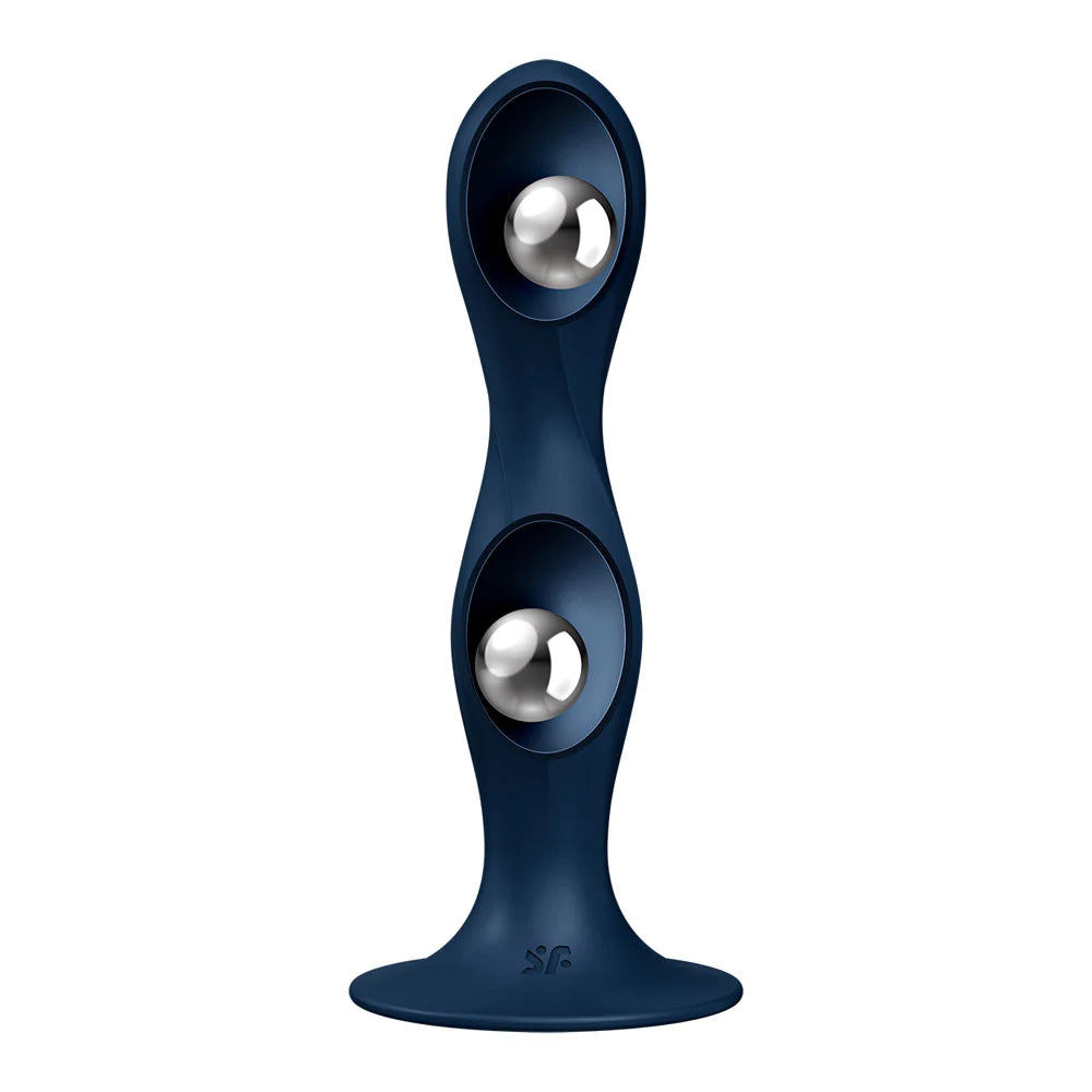 SATISFYER Double Ball-R Weighted Suction Cup Dildo - Dark Blue