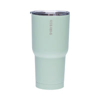 Sage green insulated tumbler with clear lid and matte exterior