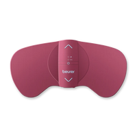 Maroon menstrual TENS and heat pad with central control panel and button icons