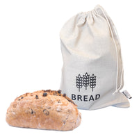 Wombat reusable linen bread bag with drawstring and bread loaf, beige