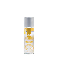 JO water-based lubricant bottle, Pina Colada flavor, clear yellow bottle with silver cap