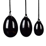 PRECIOUS GEMS Yoni Egg Set - Black Obsidian Drilled (Set of 3)