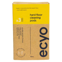 Ecyo hard floor cleaning pods box, brown and yellow with 3-count packaging