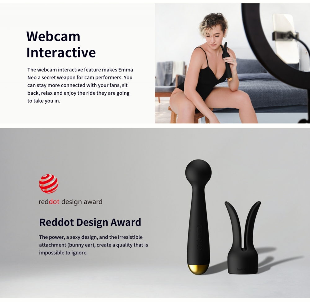 SVAKOM Emma Neo Interactive Heated Massage Wand Vibrator (App, Video & Webcam Interactive Control) - Black