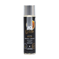 Creme brulee personal lubricant bottle with silver cap, black label, 120 ml.