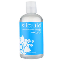 Water-based intimate lubricant bottle with blue front label and clear flip-top cap.