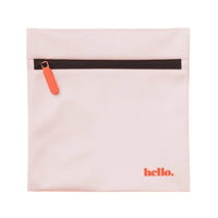 Pink waterproof period wet bag with black zip and wrist strap.