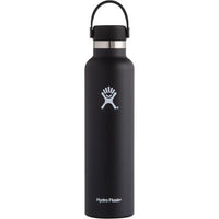 Black insulated stainless steel drink bottle with carrying loop, standard mouth