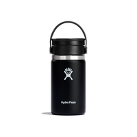 Black wide-mouth coffee flask with handle lid and Hydro Flask logo