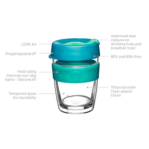 KeepCup Reusable Coffee Cup - Brew LongPlay Glass Double Wall - Medium 12oz Green (Elm)