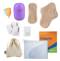 Starter pack of menstrual cup, case, cloth liners, wipes, lubricant sachets, pouches