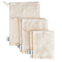 Reusable mesh fruit and vegetable produce bags, 5-pack, drawstring set of pouches