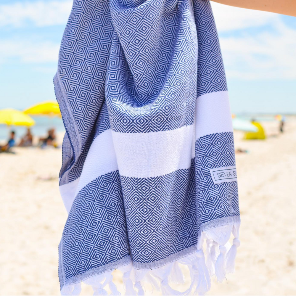 Seven Seas Turkish Towel / Sarong - Premium Diamond Jewel - Royal Blue