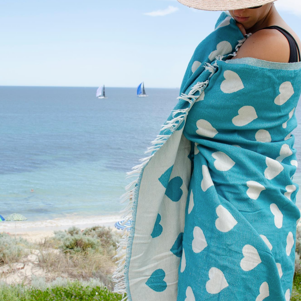 Seven Seas Turkish Towel / Sarong - Premium Hearts - Royal Blue