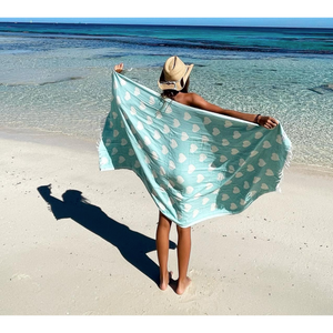 Seven Seas Turkish Towel / Sarong - Premium Hearts - Marine Mint Green