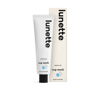 Lunette menstrual cup wash (100ml) tube and carton, front view