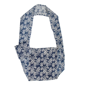 Reusable Shopping Bag with Long Handle - Cotton Wattle Indigo