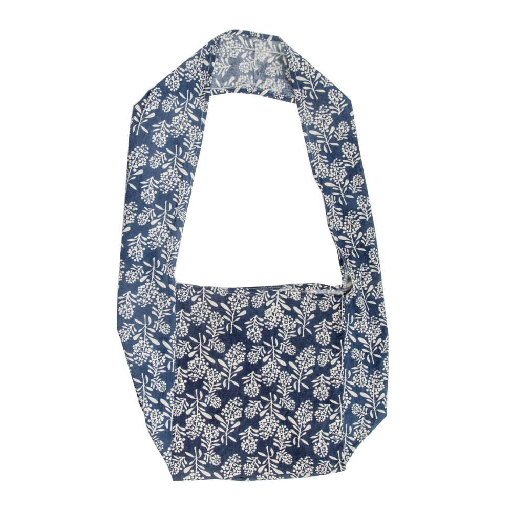 Reusable Shopping Bag with Long Handle - Cotton Wattle Indigo