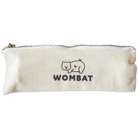 Cotton zipper pouch with Wombat logo, beige canvas front and metal zipper