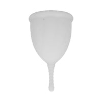 Menstrual cup, light gray, flared rim with stem pull-tab