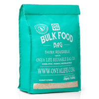 Aqua bulk food reusable bag with front label and wide folded top
