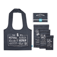 Charcoal reusable bulk food tote bag with refuse, reduce, reuse, repair, recycle print