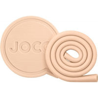 Beige roll-up drinking straw, 7-inch length with Joco logo cap