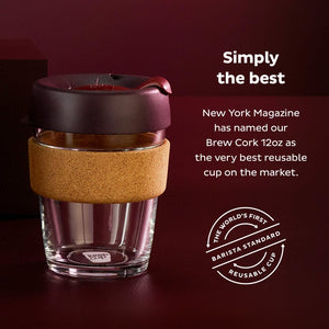 KeepCup Reusable Coffee Cup - Brew Glass & Cork - Medium 12oz Brown (Almond)