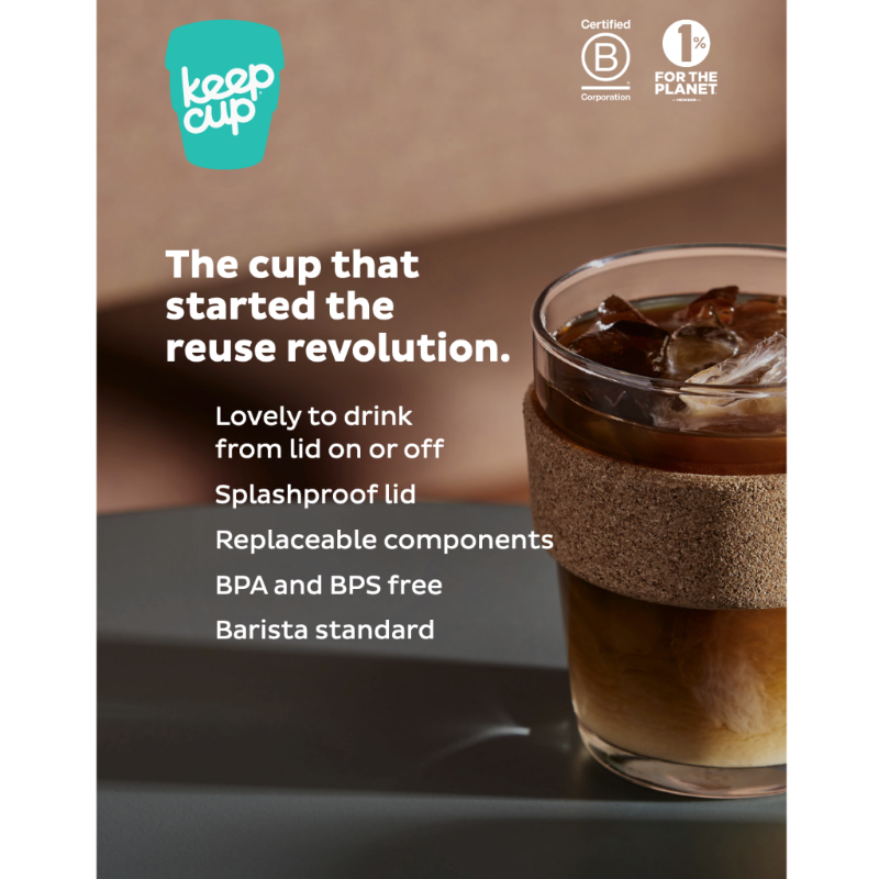 KeepCup Reusable Coffee Cup - Brew Glass & Cork - Small 8oz Brown (Almond)