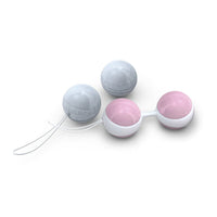 Weighted kegel ball set with two pink and two light blue beads, with linked cords