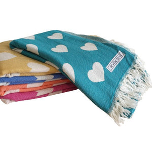 Seven Seas Turkish Towel / Sarong - Premium Hearts - Marine Mint Green