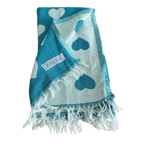 Seven Seas Turkish Towel / Sarong - Premium Hearts - Marine Mint Green