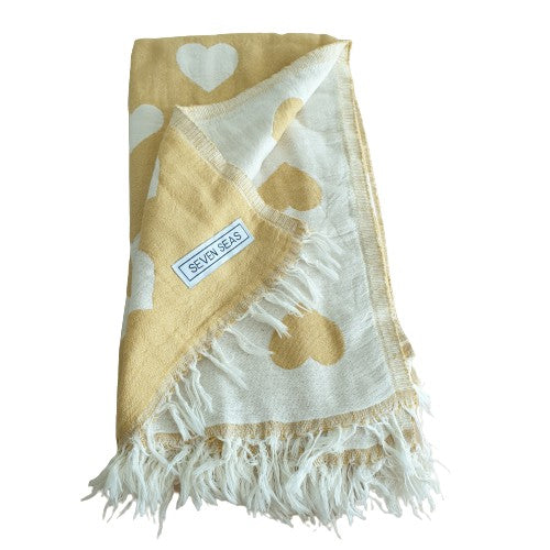 Seven Seas Turkish Towel / Sarong - Premium Hearts - Mustard Yellow