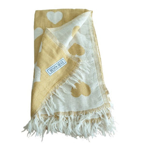 Seven Seas Turkish Towel / Sarong - Premium Hearts - Mustard Yellow