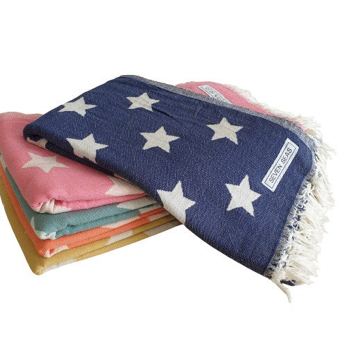 Seven Seas Turkish Towel / Sarong - Premium Stars - Navy Blue