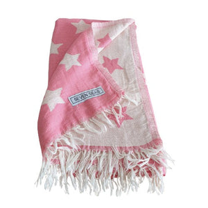 Seven Seas Turkish Towel / Sarong - Premium Stars - Punch Pink