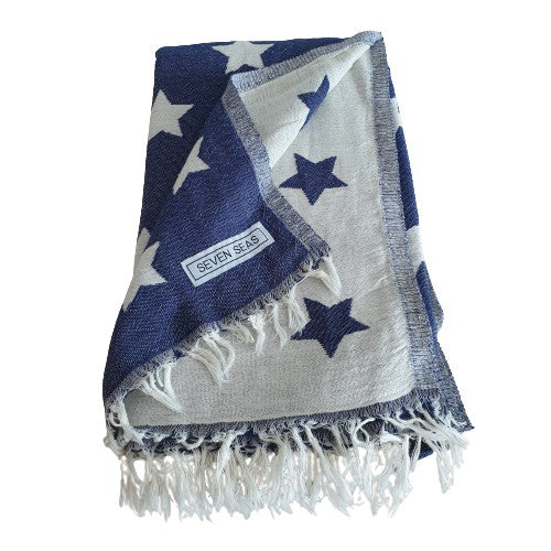 Seven Seas Turkish Towel / Sarong - Premium Stars - Navy Blue