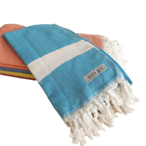 Seven Seas Turkish Towel / Sarong - Premium Diamond Jewel - Turquoise Blue