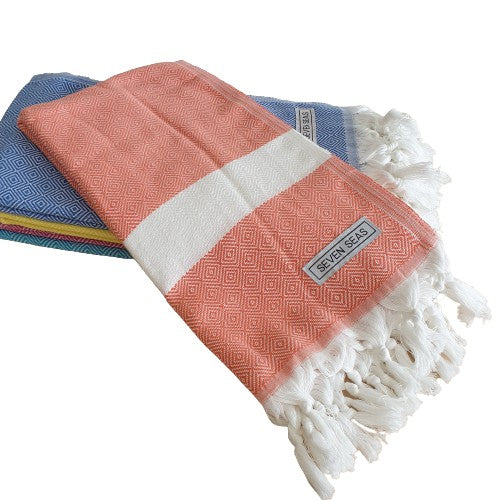 Seven Seas Turkish Towel / Sarong - Premium Diamond Jewel - Coral Orange