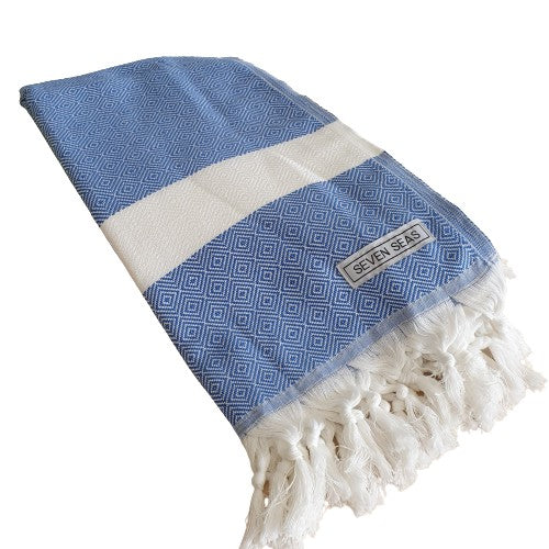 Seven Seas Turkish Towel / Sarong - Premium Diamond Jewel - Royal Blue