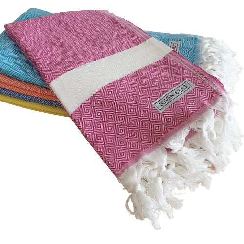 Seven Seas Turkish Towel / Sarong - Premium Diamond Jewel - Fuschia Pink