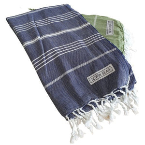 Seven Seas Turkish Towel / Sarong - Classic Vintage - Navy Blue