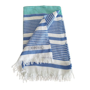 Seven Seas Turkish Towel / Sarong - Classic Aegean - Sea Green & Royal Blue