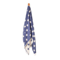 Navy star Turkish towel/sarong with fringed edges, folded corner