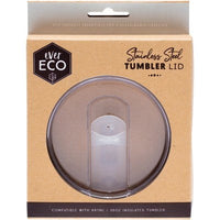 Clear plastic tumbler lid with dark rim and flip drinking cover