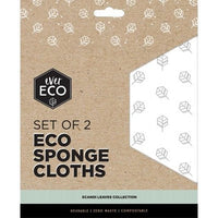 Compostable sponge cloth set of 2 with Scandi leaves pattern, Ever Eco box packaging